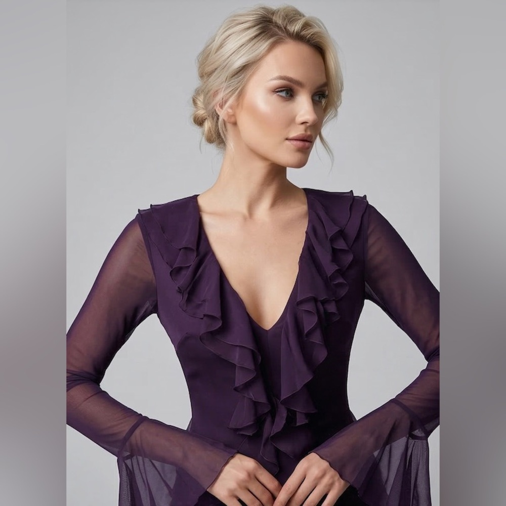 Midnight Plum Ruffle Chiffon Maxi Dress - Picture 2 of 8